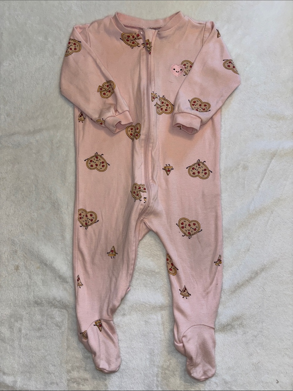 (2 for $10) PEKKLE Pink Baby One-Piece Footed Sleeper with Heart Pizza Print